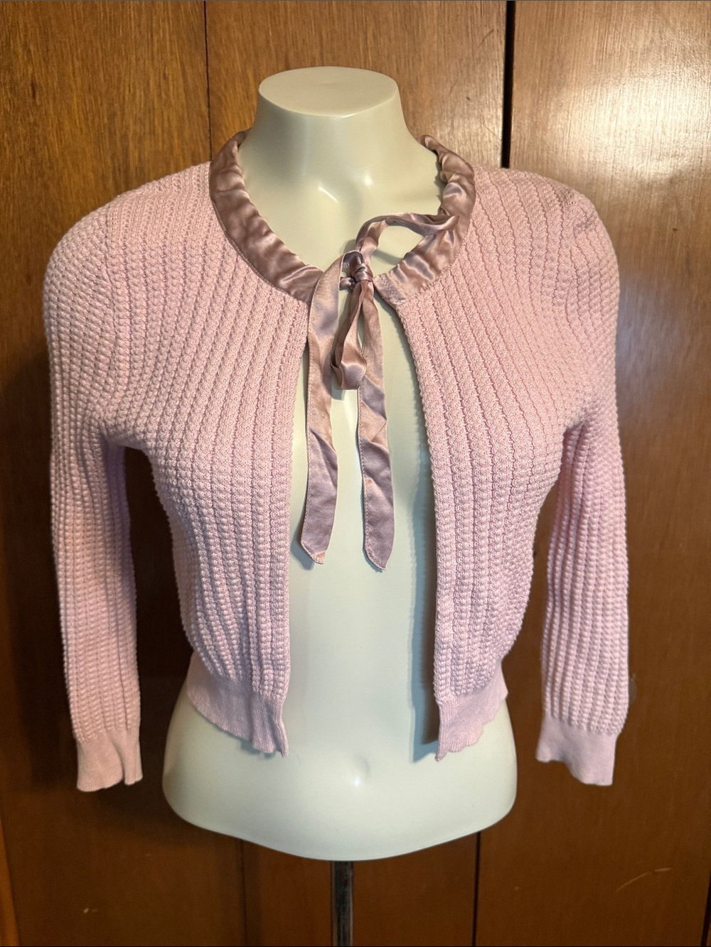 The Limited Pink Knit Cardigan with Satin Tie